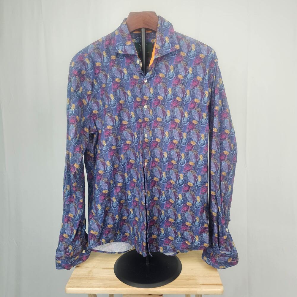 One in a Million Feather Print Shirt Men's L Bold Pattern Made in Turkey